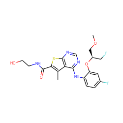 COC[C@@H](CF)Oc1cc(F)ccc1Nc1ncnc2sc(C(=O)NCCO)c(C)c12 ZINC000169686614