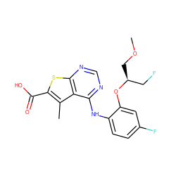 COC[C@@H](CF)Oc1cc(F)ccc1Nc1ncnc2sc(C(=O)O)c(C)c12 ZINC000169708388