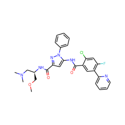 COC[C@@H](CN(C)C)NC(=O)c1cc(NC(=O)c2cc(-c3ccccn3)c(F)cc2Cl)n(-c2ccccc2)n1 ZINC001772646814