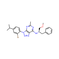 COC[C@@H](Cc1ccccc1)Nc1nc(C)nc2c1nnn2-c1ccc(C(C)C)cc1Br ZINC000013794802