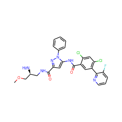 COC[C@@H](N)CNC(=O)c1cc(NC(=O)c2cc(-c3ncccc3F)c(Cl)cc2Cl)n(-c2ccccc2)n1 ZINC001772608450