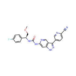 COC[C@@H](NC(=O)Nc1cc2[nH]nc(-c3ccc(C#N)nc3)c2cn1)c1ccc(F)cc1 ZINC000219759855