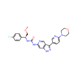 COC[C@@H](NC(=O)Nc1cc2[nH]nc(-c3ccc(N4CCOCC4)nc3)c2cn1)c1ccc(F)cc1 ZINC000261149378