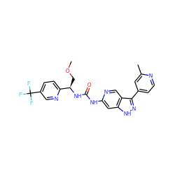 COC[C@@H](NC(=O)Nc1cc2[nH]nc(-c3ccnc(C)c3)c2cn1)c1ccc(C(F)(F)F)cn1 ZINC000261147818