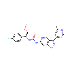 COC[C@@H](NC(=O)Nc1cc2[nH]nc(-c3ccnc(C)c3)c2cn1)c1ccc(F)cc1 ZINC000261184534