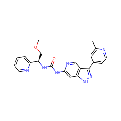 COC[C@@H](NC(=O)Nc1cc2[nH]nc(-c3ccnc(C)c3)c2cn1)c1ccccn1 ZINC000261193275