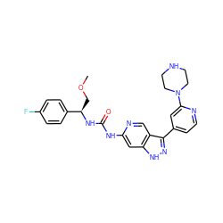 COC[C@@H](NC(=O)Nc1cc2[nH]nc(-c3ccnc(N4CCNCC4)c3)c2cn1)c1ccc(F)cc1 ZINC000261186312