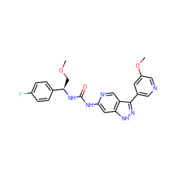 COC[C@@H](NC(=O)Nc1cc2[nH]nc(-c3cncc(OC)c3)c2cn1)c1ccc(F)cc1 ZINC000261123584