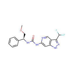 COC[C@@H](NC(=O)Nc1cc2[nH]nc(C(F)F)c2cn1)c1ccccc1 ZINC000261115657