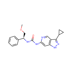 COC[C@@H](NC(=O)Nc1cc2[nH]nc(C3CC3)c2cn1)c1ccccc1 ZINC000261174317