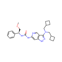 COC[C@@H](NC(=O)Nc1cc2[nH]nc(N(CC3CCC3)CC3CCC3)c2cn1)c1ccccc1 ZINC001772615267