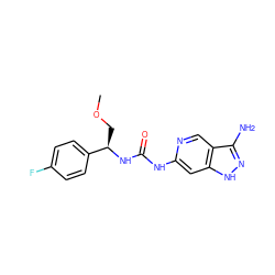 COC[C@@H](NC(=O)Nc1cc2[nH]nc(N)c2cn1)c1ccc(F)cc1 ZINC001772590717