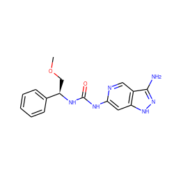 COC[C@@H](NC(=O)Nc1cc2[nH]nc(N)c2cn1)c1ccccc1 ZINC000210699271