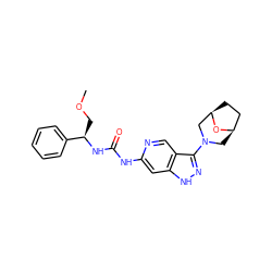 COC[C@@H](NC(=O)Nc1cc2[nH]nc(N3C[C@@H]4CC[C@H](C3)O4)c2cn1)c1ccccc1 ZINC001772584821