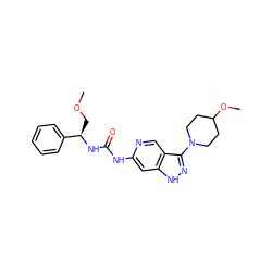 COC[C@@H](NC(=O)Nc1cc2[nH]nc(N3CCC(OC)CC3)c2cn1)c1ccccc1 ZINC001772606592