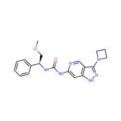 COC[C@@H](NC(=O)Nc1cc2[nH]nc(N3CCC3)c2cn1)c1ccccc1 ZINC001772656027