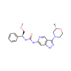 COC[C@@H](NC(=O)Nc1cc2[nH]nc(N3CCO[C@@H](C)C3)c2cn1)c1ccccc1 ZINC001772603055