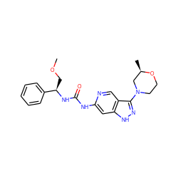 COC[C@@H](NC(=O)Nc1cc2[nH]nc(N3CCO[C@H](C)C3)c2cn1)c1ccccc1 ZINC001772625087