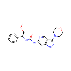 COC[C@@H](NC(=O)Nc1cc2[nH]nc(N3CCOCC3)c2cn1)c1ccccc1 ZINC001772651746