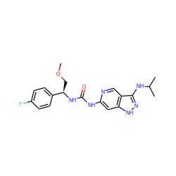 COC[C@@H](NC(=O)Nc1cc2[nH]nc(NC(C)C)c2cn1)c1ccc(F)cc1 ZINC001772627690