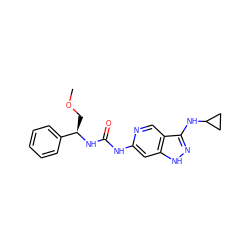 COC[C@@H](NC(=O)Nc1cc2[nH]nc(NC3CC3)c2cn1)c1ccccc1 ZINC001772575609