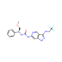 COC[C@@H](NC(=O)Nc1cc2[nH]nc(NCC(F)(F)F)c2cn1)c1ccccc1 ZINC001772641035