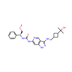 COC[C@@H](NC(=O)Nc1cc2[nH]nc(NCC3CC(C(C)(C)O)C3)c2cn1)c1ccccc1 ZINC001772641070