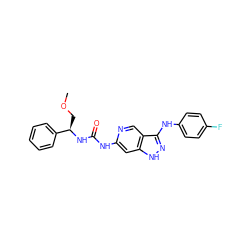 COC[C@@H](NC(=O)Nc1cc2[nH]nc(Nc3ccc(F)cc3)c2cn1)c1ccccc1 ZINC001772593291