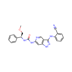 COC[C@@H](NC(=O)Nc1cc2[nH]nc(Nc3ccccc3C#N)c2cn1)c1ccccc1 ZINC001772608833