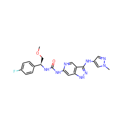 COC[C@@H](NC(=O)Nc1cc2[nH]nc(Nc3cnn(C)c3)c2cn1)c1ccc(F)cc1 ZINC001772603894