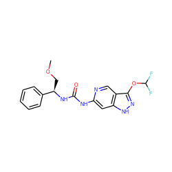 COC[C@@H](NC(=O)Nc1cc2[nH]nc(OC(F)F)c2cn1)c1ccccc1 ZINC000209402922