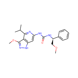 COC[C@@H](NC(=O)Nc1cc2[nH]nc(OC)c2c(C(C)C)n1)c1ccccc1 ZINC000209402773