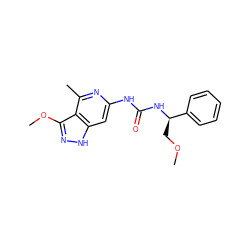 COC[C@@H](NC(=O)Nc1cc2[nH]nc(OC)c2c(C)n1)c1ccccc1 ZINC000209402677