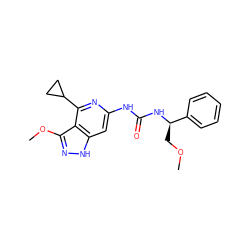 COC[C@@H](NC(=O)Nc1cc2[nH]nc(OC)c2c(C2CC2)n1)c1ccccc1 ZINC000209402825