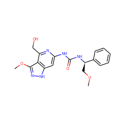 COC[C@@H](NC(=O)Nc1cc2[nH]nc(OC)c2c(CO)n1)c1ccccc1 ZINC001772589584