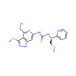 COC[C@@H](NC(=O)Nc1cc2[nH]nc(OC)c2c(CO)n1)c1ccccn1 ZINC001772601985