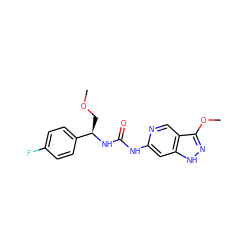 COC[C@@H](NC(=O)Nc1cc2[nH]nc(OC)c2cn1)c1ccc(F)cc1 ZINC001772582173