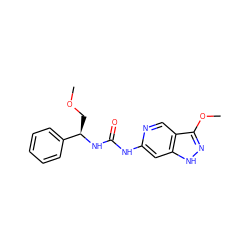 COC[C@@H](NC(=O)Nc1cc2[nH]nc(OC)c2cn1)c1ccccc1 ZINC001772619992