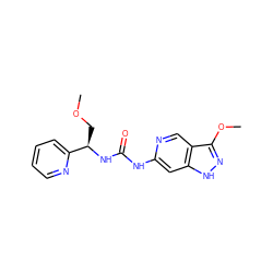 COC[C@@H](NC(=O)Nc1cc2[nH]nc(OC)c2cn1)c1ccccn1 ZINC000209316836