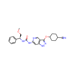 COC[C@@H](NC(=O)Nc1cc2[nH]nc(OC3CCC(C#N)CC3)c2cn1)c1ccccc1 ZINC001772589334