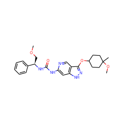 COC[C@@H](NC(=O)Nc1cc2[nH]nc(OC3CCC(C)(OC)CC3)c2cn1)c1ccccc1 ZINC001772592931