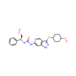 COC[C@@H](NC(=O)Nc1cc2[nH]nc(OC3CCC(OC)CC3)c2cn1)c1ccccc1 ZINC001772630372