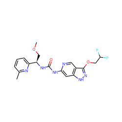 COC[C@@H](NC(=O)Nc1cc2[nH]nc(OCC(F)F)c2cn1)c1cccc(C)n1 ZINC001772614527