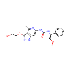 COC[C@@H](NC(=O)Nc1cc2[nH]nc(OCCO)c2c(C)n1)c1ccccc1 ZINC000209322886