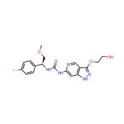 COC[C@@H](NC(=O)Nc1cc2[nH]nc(OCCO)c2cn1)c1ccc(F)cc1 ZINC001772575734