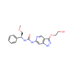 COC[C@@H](NC(=O)Nc1cc2[nH]nc(OCCO)c2cn1)c1ccccc1 ZINC001772621417