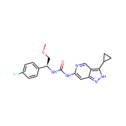 COC[C@@H](NC(=O)Nc1cc2n[nH]c(C3CC3)c2cn1)c1ccc(F)cc1 ZINC000219746909