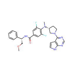 COC[C@@H](NC(=O)c1cc(F)c(N(C)[C@@H]2CCN(c3ncnc4[nH]ccc34)C2)c(F)c1)c1ccccc1 ZINC001772569893