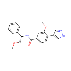 COC[C@@H](NC(=O)c1ccc(-c2cn[nH]c2)c(OC)c1)c1ccccc1 ZINC001772621430