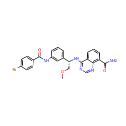 COC[C@@H](Nc1ncnc2c(C(N)=O)cccc12)c1cccc(NC(=O)c2ccc(Br)cc2)c1 ZINC000114347967